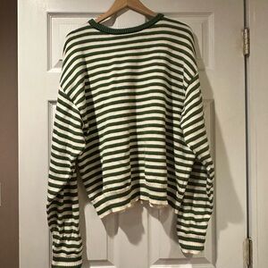 Sonderhaus Green and White Striped Crewneck M Cotton